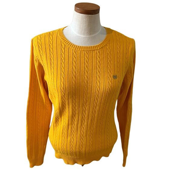 IZOD Cotton cable knit crewneck sweater Golden Mustard L - Picture 1 of 5